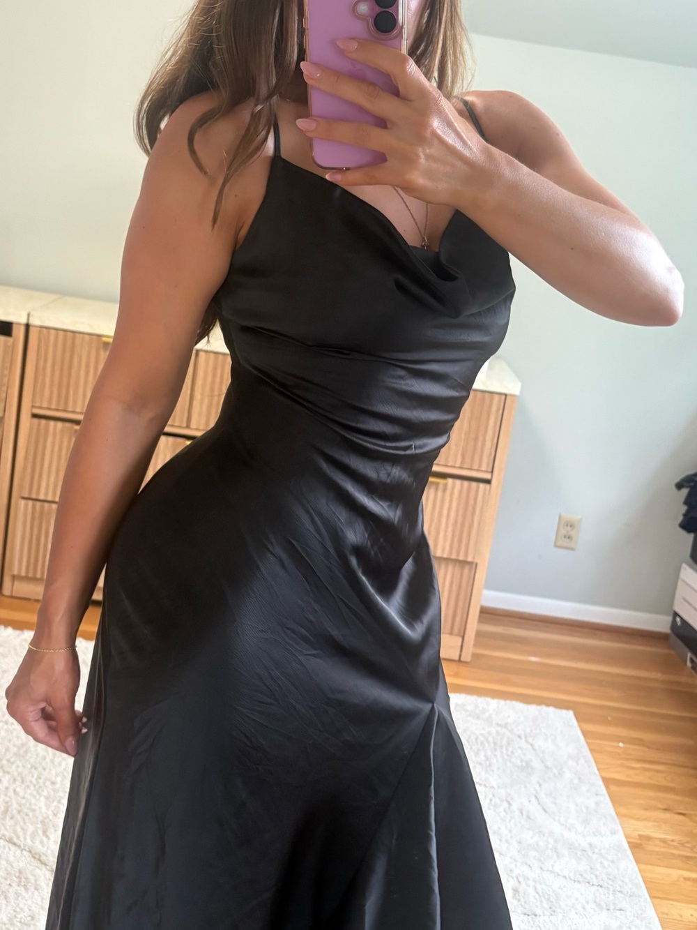 Nasty Gal Black Satin Cowl Neck Slip Dress